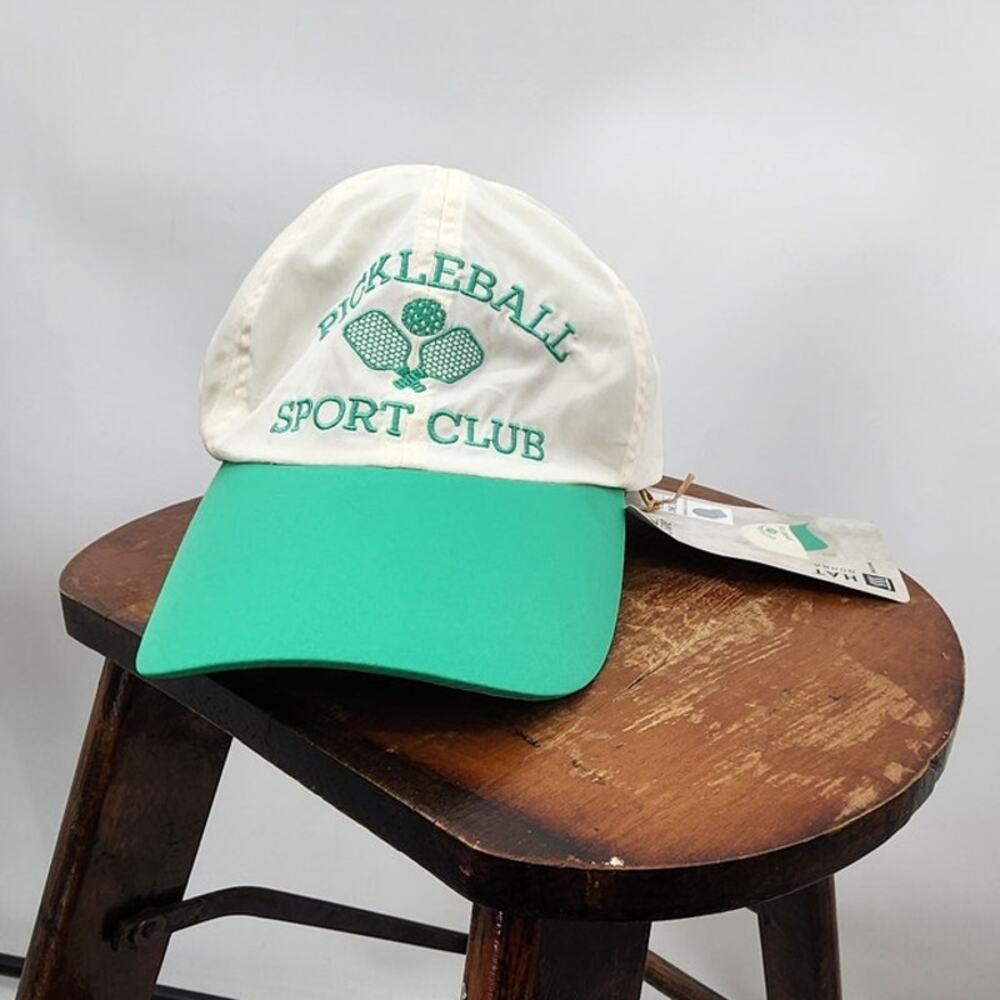 New NWT Crane Pickleball Sports Club Hat One Size Green White Pony Tail‎